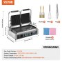 VEVOR Commercial Panini Grill, 3600W Elettrico Sandwich Panini Maker, Doppia Griglia in Acciaio Inox, con Controllo Temperatura e Piastra Piatta Smaltata 485 x 230 mm per Hamburger Bistecca Pancetta