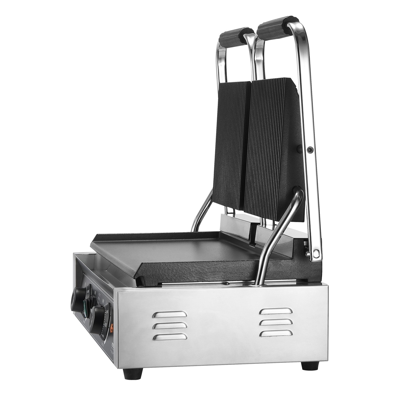 VEVOR Commercial Panini Grill, 3600W Elettrico Sandwich Panini Maker, Doppia Griglia in Acciaio Inox, con Controllo Temperatura e Piastra Piatta Smaltata 485 x 230 mm per Hamburger Bistecca Pancetta