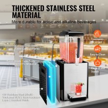VEVOR Distributore di Bevande Commerciali, Distributore Succhi 12 L 246 W, Macchina Bevande in Acciaio Inox 304 Uso Alimentare con Temperatura Raffreddamento 7-12 °C, per Bevande Fredde, Ristoranti