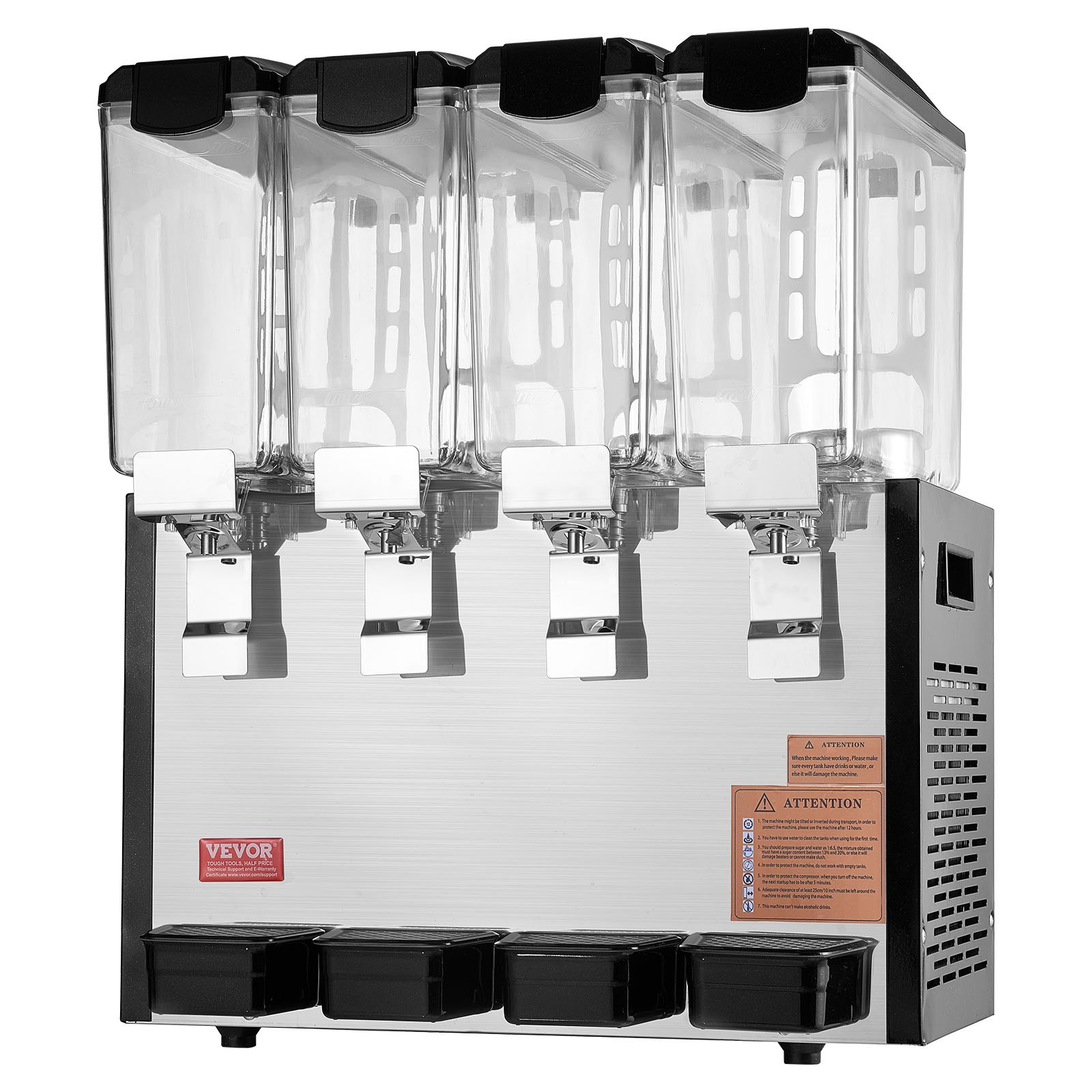 VEVOR Distributore di Bevande Commerciali, Distributore Succhi 4 x 10 L 430 W, Macchina Bevande in Acciaio Inox 304 Uso Alimentare, Temperatura Raffreddamento 7-12 °C, per Bevande Fredde, Ristoranti