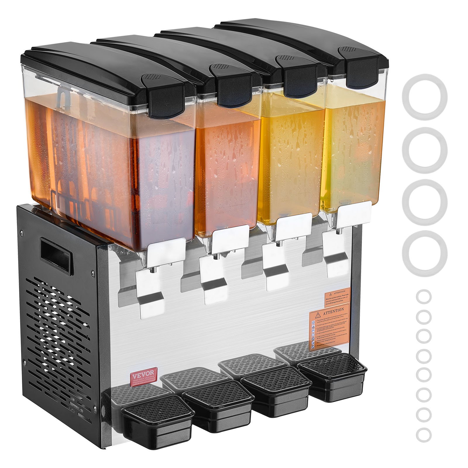 VEVOR Distributore di Bevande Commerciali, Distributore Succhi 4 x 10 L 430 W, Macchina Bevande in Acciaio Inox 304 Uso Alimentare, Temperatura Raffreddamento 7-12 °C, per Bevande Fredde, Ristoranti