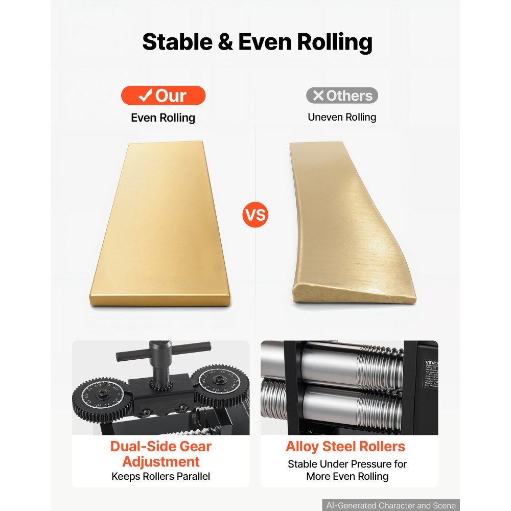 VEVOR Laminatoio a Rulli 4 in 1 Manuale per Creazione di Gioielli Fai Da Te, Laminazione Rotondo Piatto Quadrato Semicircolare per Pressatura, Spessore Regolabile da 0,03 a 7 mm, per Metalli Duttili