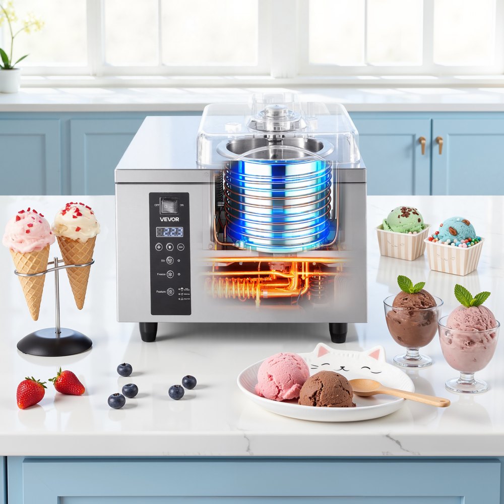 VEVOR Macchina per Ice Cream Duro Gelatiera da Banco 500 W Portata 5L/h per Preparazione di Gelato Duro Sorbetti, Macchina per Icecream Duro Cilindro in Acciaio Inox 304 da 2,8L Pannello LED