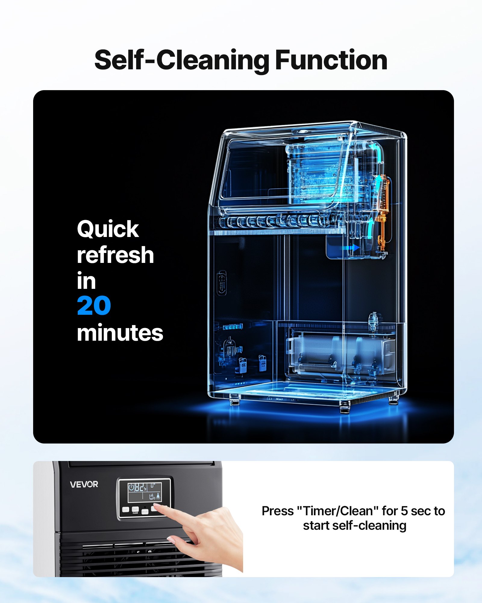 VEVOR Macchina per Cubetti di Ghiaccio Commerciale, Fabbricatore per Cubetti di Ghiaccio da 41 kg/giorno con Capacità di 5 kg da Pavimento da Tavolo in Acciaio Inox, Bar, Ristoranti, Palestra, Casa