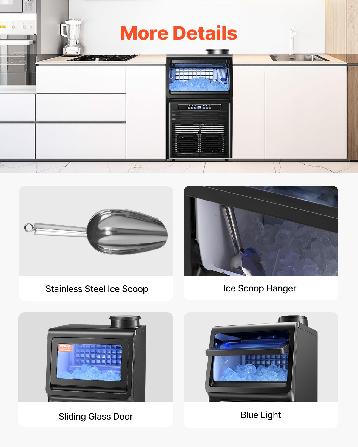 VEVOR Macchina per Ghiaccio Commerciale ca. 40 kg/giorno Macchina Cubetti di Ghiaccio Produttività ca. 36 pezzi, Display Digitale LED, Bar, Catering, Hotel, Ristorante, Cucina Commerciale