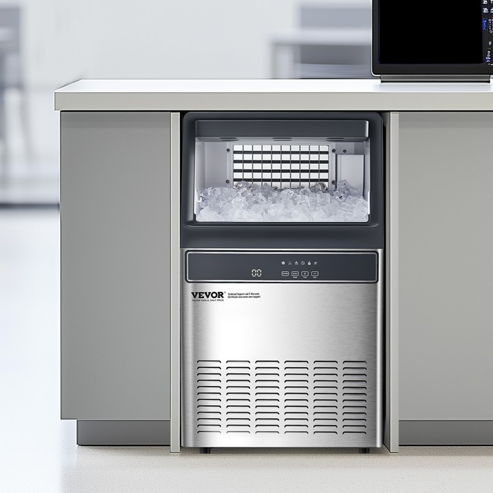 VEVOR Macchina per Ghiaccio Commerciale 49,9 kg/giorno Macchina Cubetti di Ghiaccio Capacità di Stoccaggio ca. 14,97 kg, Display Digitale a LED, Indipendente, Autopulente, Bar, Catering, Hotel