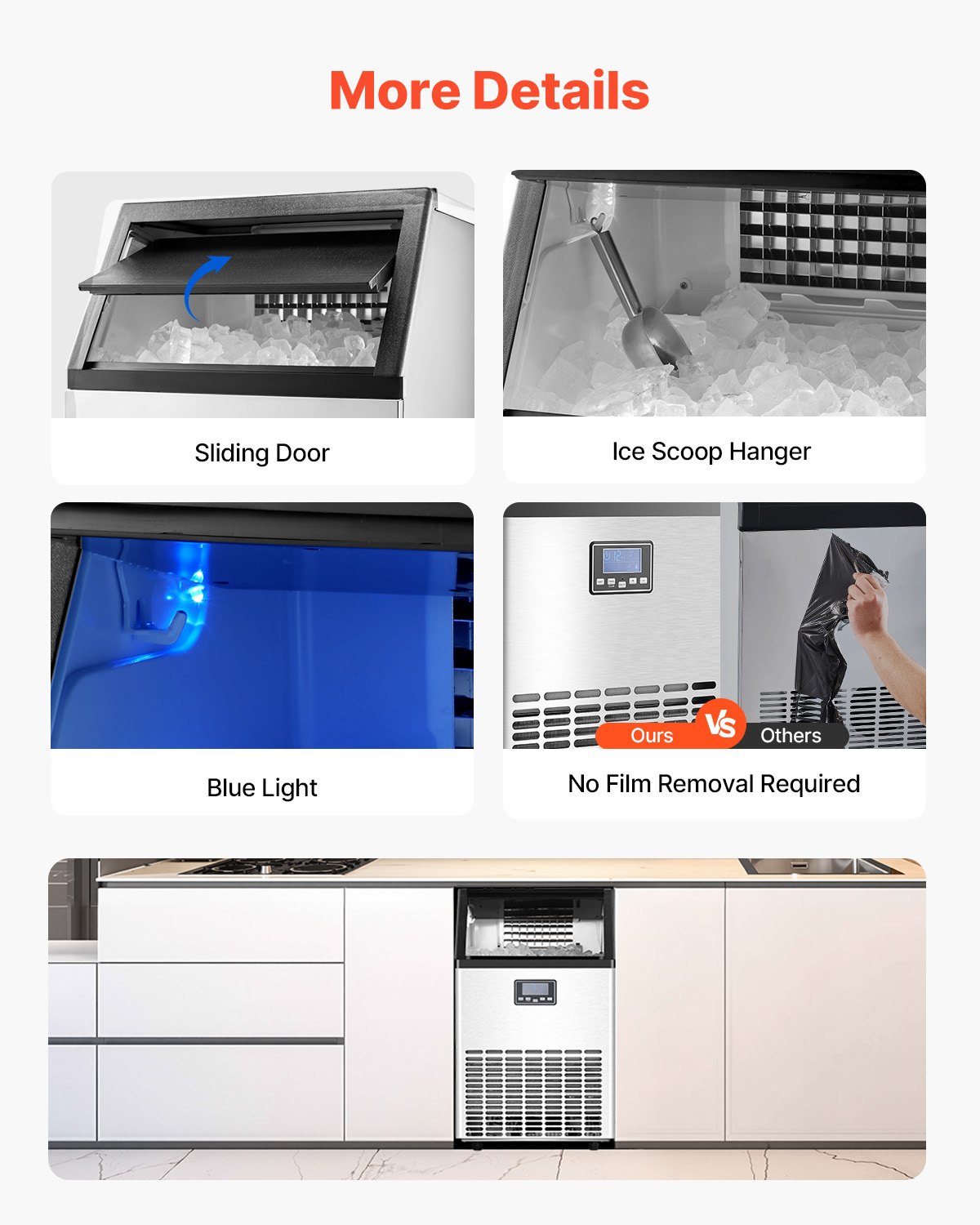 VEVOR Macchina per Ghiaccio Commerciale ca. 58,97 kg/giorno Macchina Cubetti di Ghiaccio Capacità di Stoccaggio ca. 14,97 kg, Display Digitale a LED, Indipendente, Autopulente, Bar, Catering, Hotel