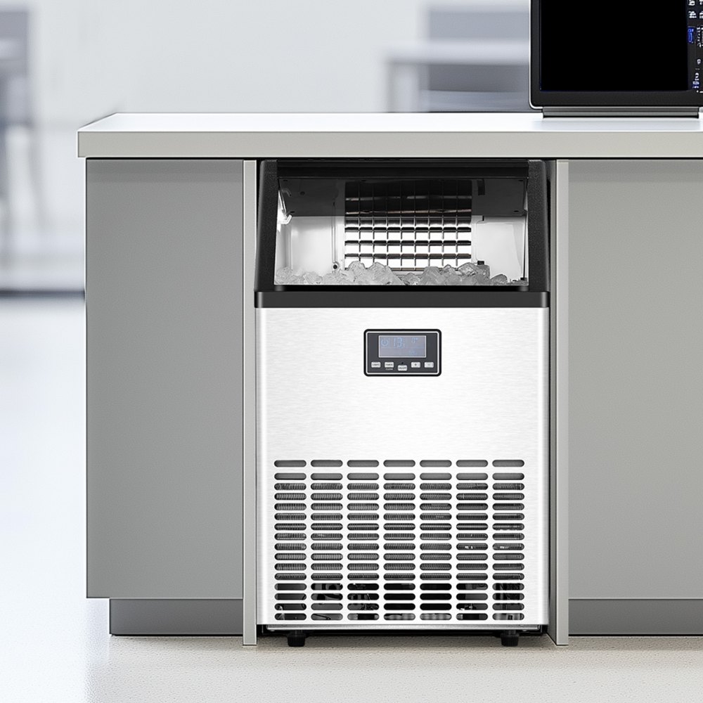VEVOR Macchina per il Ghiaccio Commerciale, Macchina per Ghiaccio Indipendente, Capacità di Stoccaggio 13,6 kg, per Bar Ufficio Ristorante con Display Digitale Autopulente ca. 68,03 kg/24H