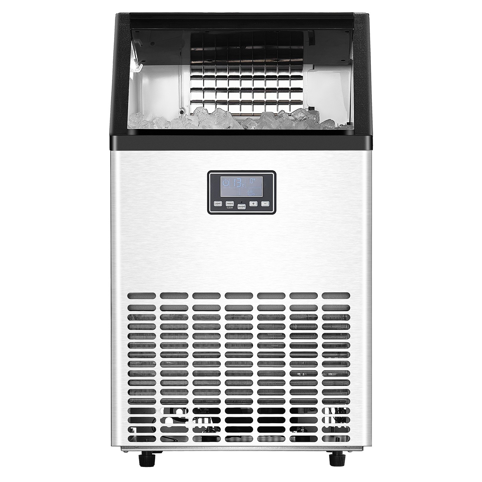 VEVOR Macchina per il Ghiaccio Commerciale, Macchina per Ghiaccio Indipendente, Capacità di Stoccaggio 13,6 kg, per Bar Ufficio Ristorante con Display Digitale Autopulente ca. 68,03 kg/24H