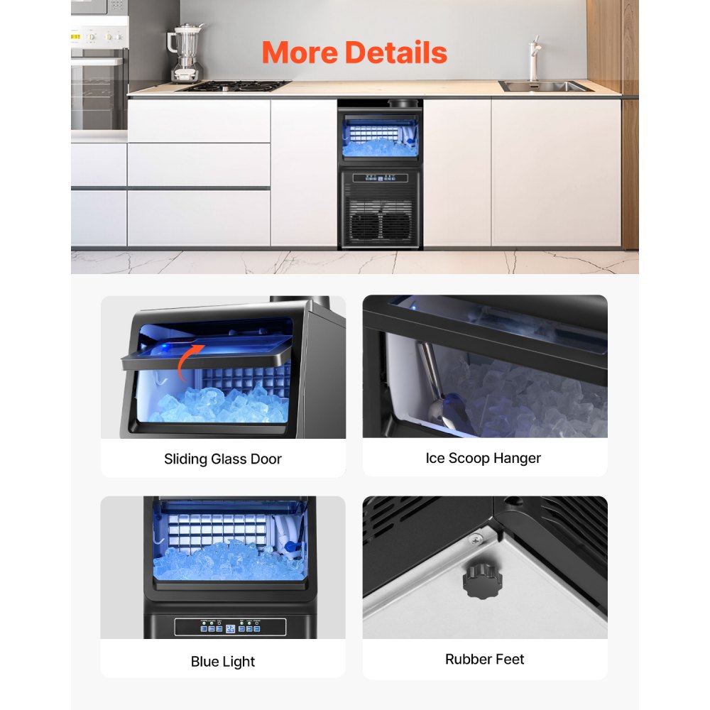 VEVOR Macchina per Ghiaccio Commerciale ca. 31,75 kg/giorno Macchina Cubetti di Ghiaccio Capacità Stoccaggio ca. 5,44 kg, Display Digitale LED, Bar, Catering, Hotel, Ristorante, Cucina Commerciale