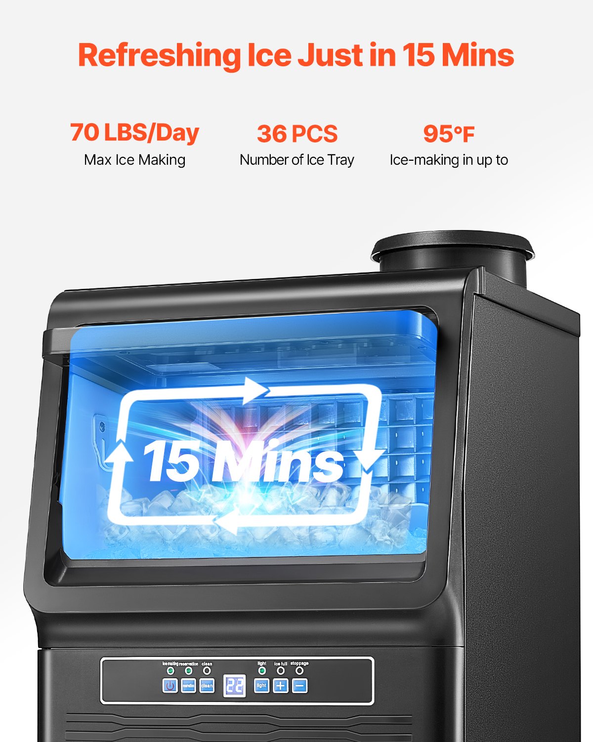 VEVOR Macchina per Ghiaccio Commerciale ca. 31,75 kg/giorno Macchina Cubetti di Ghiaccio Capacità Stoccaggio ca. 5,44 kg, Display Digitale LED, Bar, Catering, Hotel, Ristorante, Cucina Commerciale