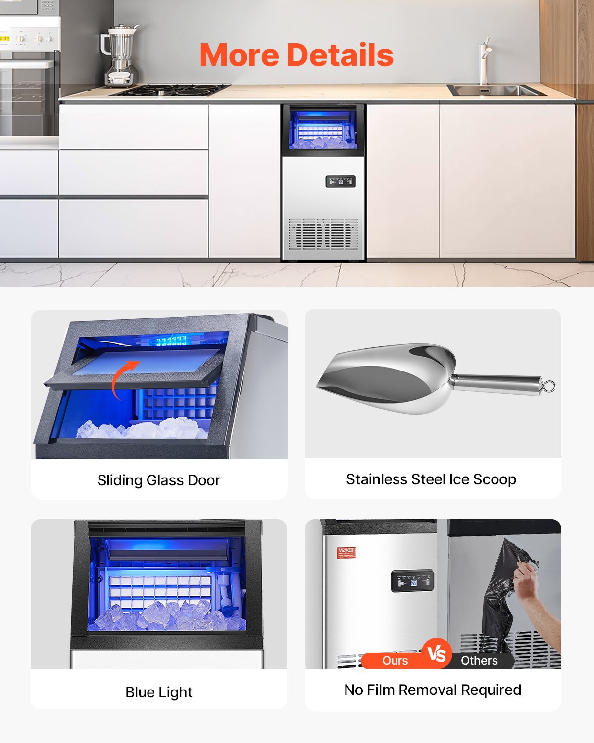 VEVOR Macchina per Ghiaccio Commerciale ca. 36,3 kg/giorno Macchina Cubetti di Ghiaccio Capacità Stoccaggio ca. 12,7 kg, Display Digitale LED, Bar, Catering, Hotel, Ristorante, Cucina Commerciale