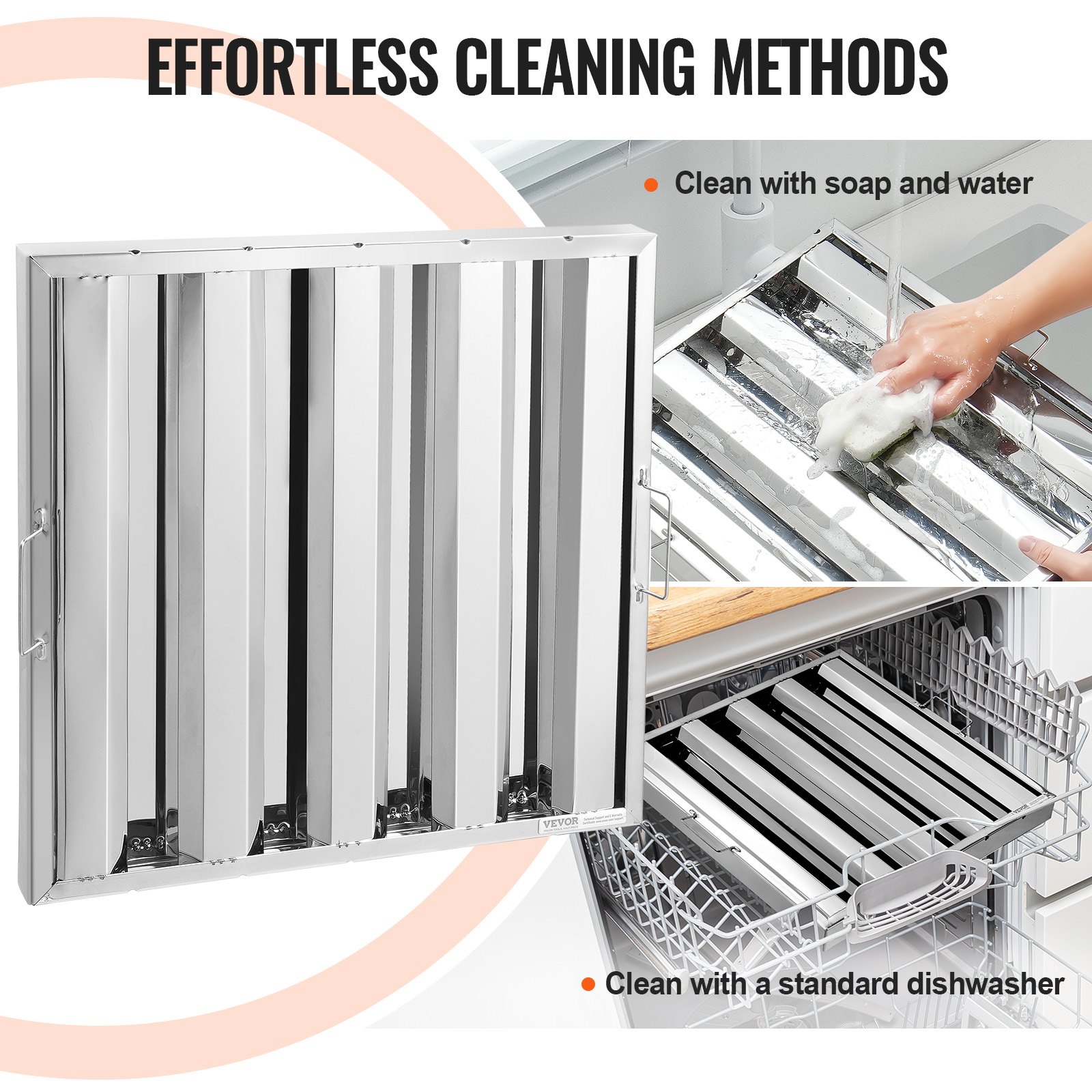 VEVOR Filtro per Cappa Commerciale, 493L x 493A x 45P mm, Filtro Deflettore per Cappa da Cucina in Acciaio Inox per Cappe di Scarico da Cucina con Classificazione Antigrasso, 4 Scanalature, 1 Pezzo