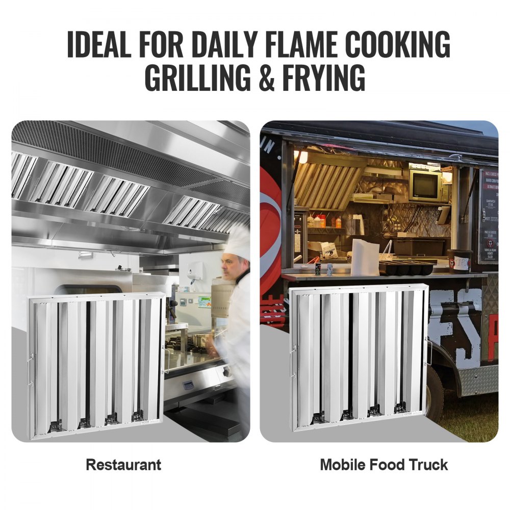 VEVOR Filtro per Cappa Commerciale, 493L x 493A x 45P mm, Filtro Deflettore per Cappa da Cucina in Acciaio Inox per Cappe di Scarico da Cucina con Classificazione Antigrasso, 4 Scanalature, 2 Pezzi