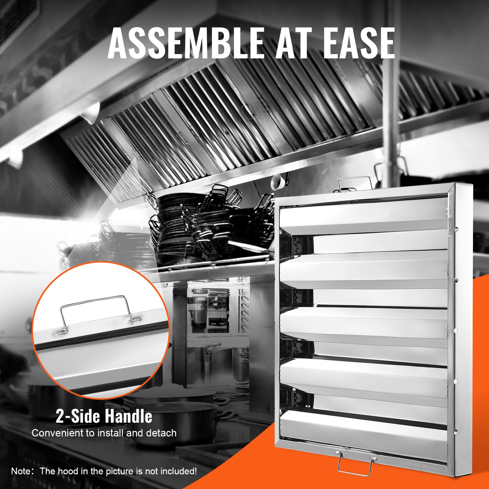 VEVOR filters for commercial extractor hoods, stainless steel extractor hood filters 493 x 493 x 45 mm for restaurants, for grease-resistant extractor hoods for commercial kitchens, 4 grooves, 2 pieces.