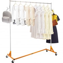 VEVOR Stand Appendiabiti Base Forma Z 60x159x180cm, Appendiabiti con Ruote Bloccabile Colore Arancione, Stendino Appendiabiti Singolo Altezza Regolabile 104-180cm, Stand per Vestiti Max Capacità 136kg