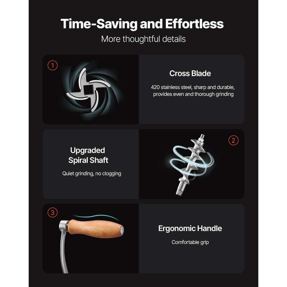 VEVOR Tritacarne Manuale per Impieghi Gravosi, Tritacarne in Acciaio Inossidabile 304 Diametro 8/8,3 cm, Uso per Macinazione di Verdure, Noci, Carne di Maiale, Manzo, Pollo, Pepe, Aglio, Arachidi, ecc