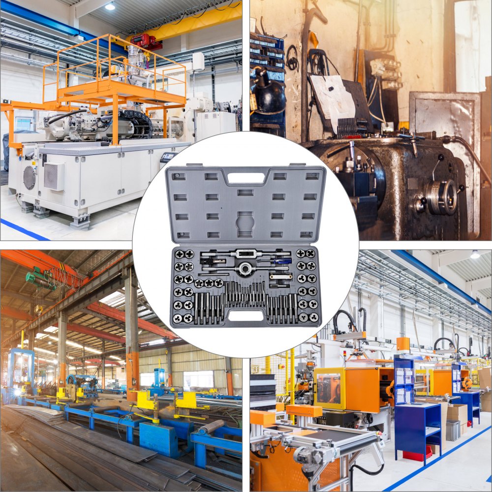 VEVOR Set Maschi e Filiere per Filettatura, 60 Pezzi 39 x 28,3 x 23,5 cm Maschi e Filiere Professionali in Acciaio al Carbonio per Macchine Utensili, Moduli di Precisione, Trasformatori di Tensione