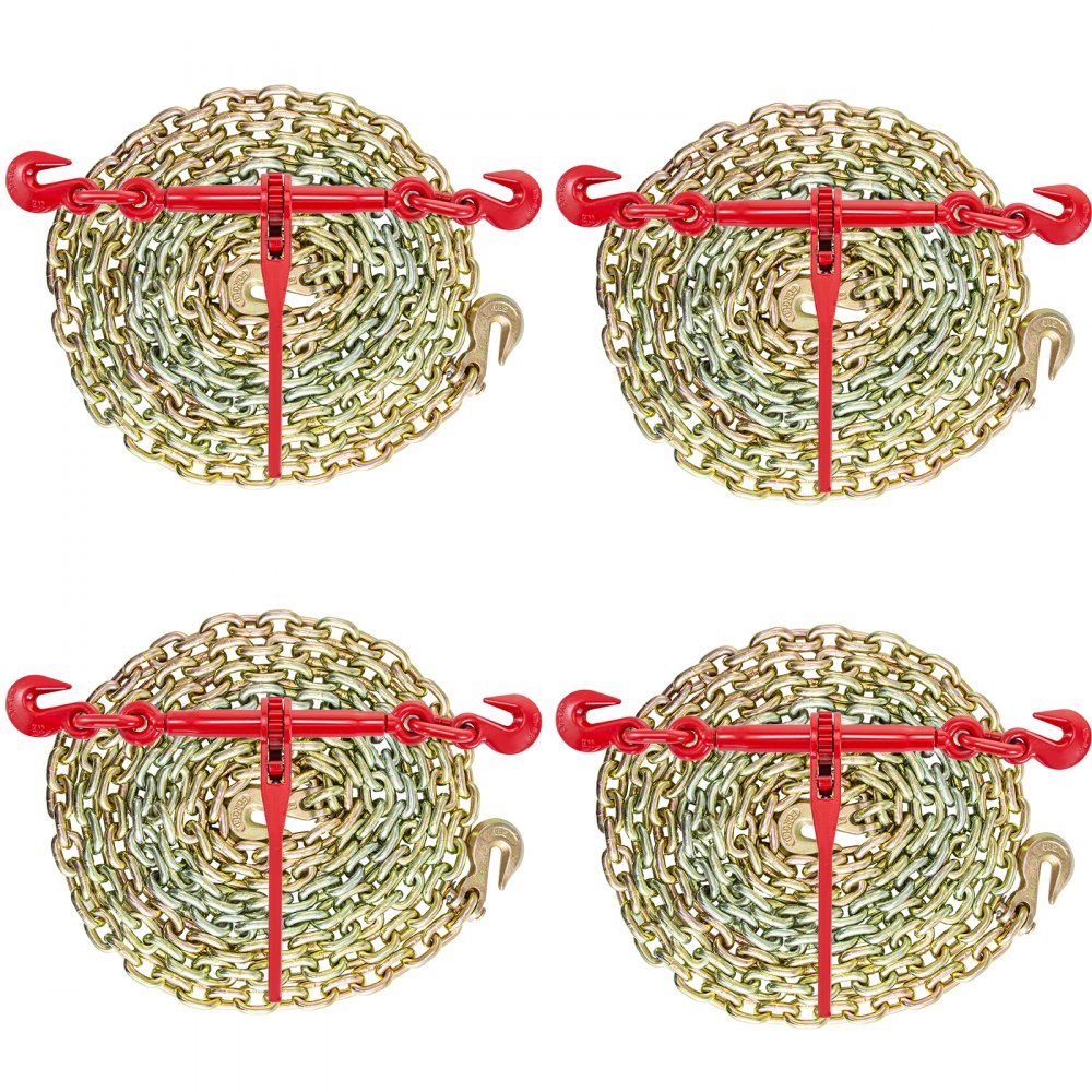 VEVOR Kit catena e legante 10-13 mm, leganti per carico a cricchetto forza di lavoro 4,18 t, leganti a cricchetto e catene 10 mm x 3 m Ganci G70, per camion, ancoraggio, trasporto, traino