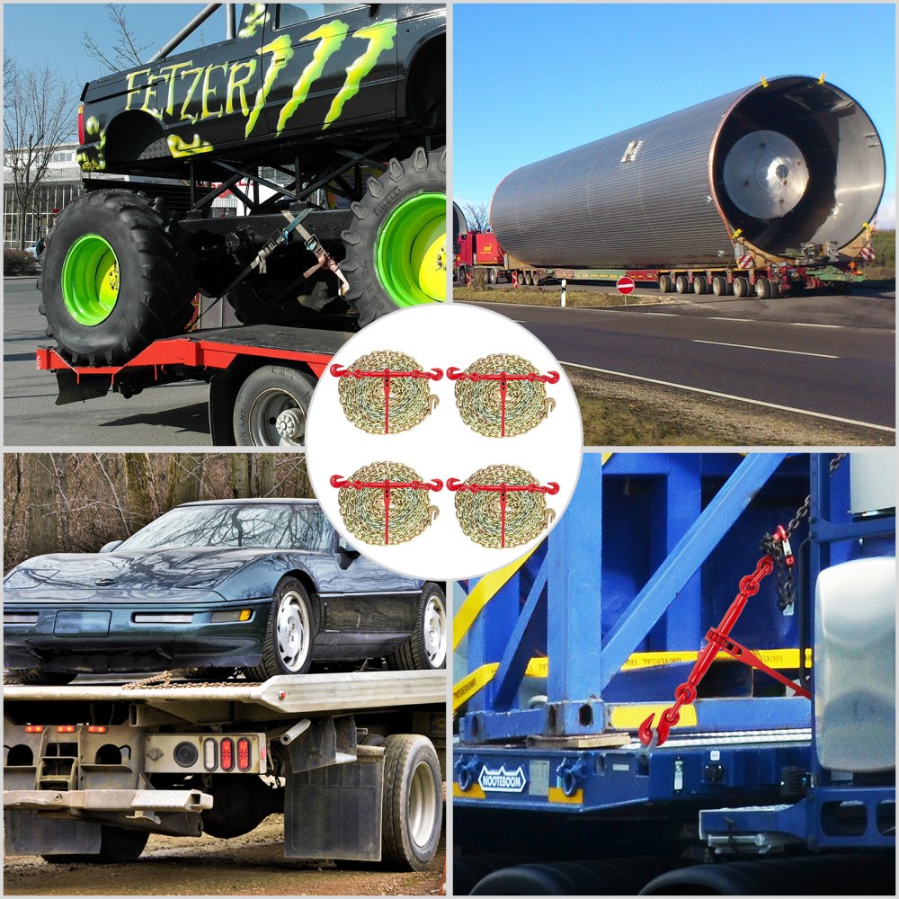 VEVOR Kit catena e legante 10-13 mm, leganti per carico a cricchetto forza di lavoro 4,18 t, leganti a cricchetto e catene 10 mm x 3 m Ganci G70, per camion, ancoraggio, trasporto, traino