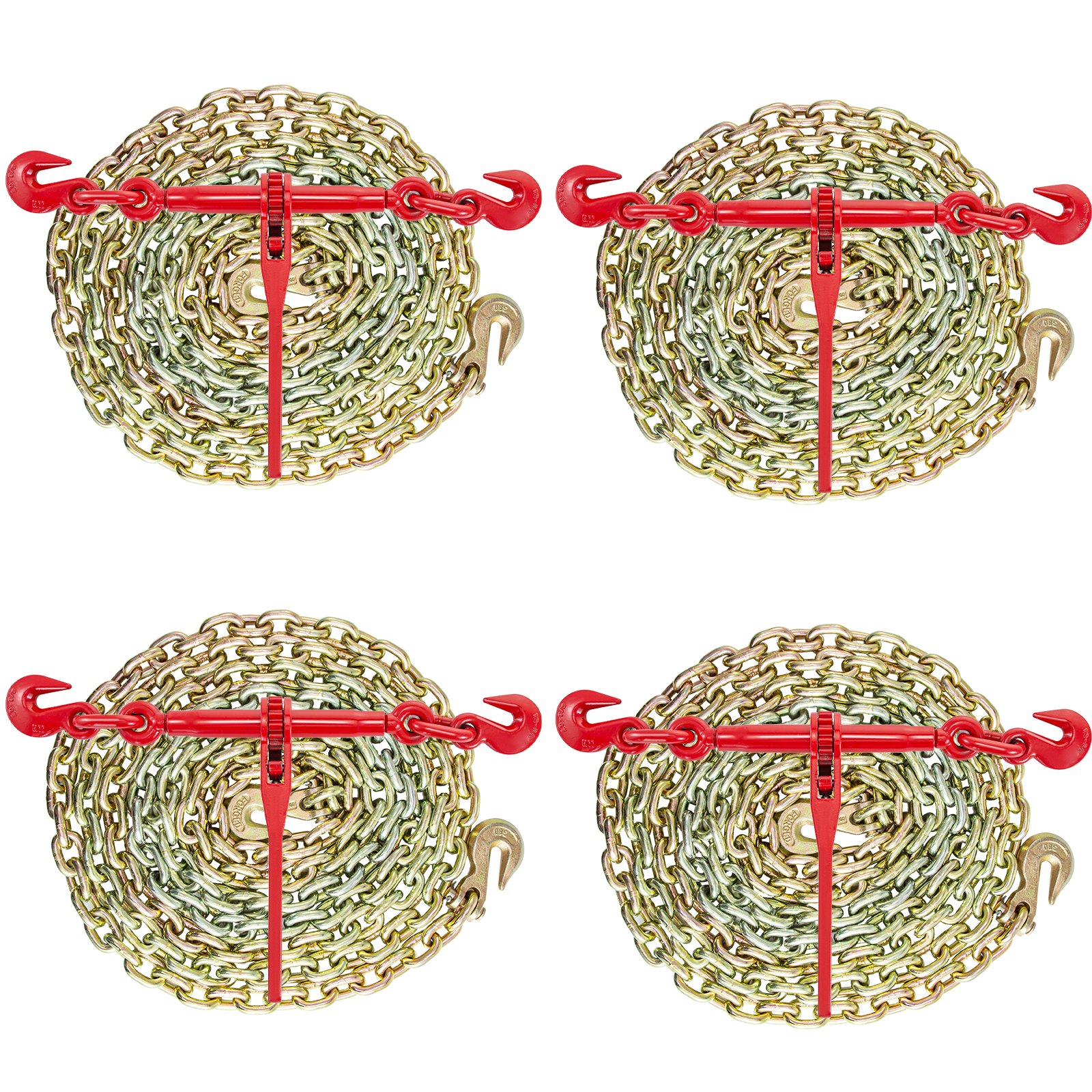 VEVOR Kit catena e legante 10-13 mm, leganti per carico a cricchetto forza di lavoro 4,18 t, leganti a cricchetto e catene 10 mm x 3 m Ganci G70, per camion, ancoraggio, trasporto, traino