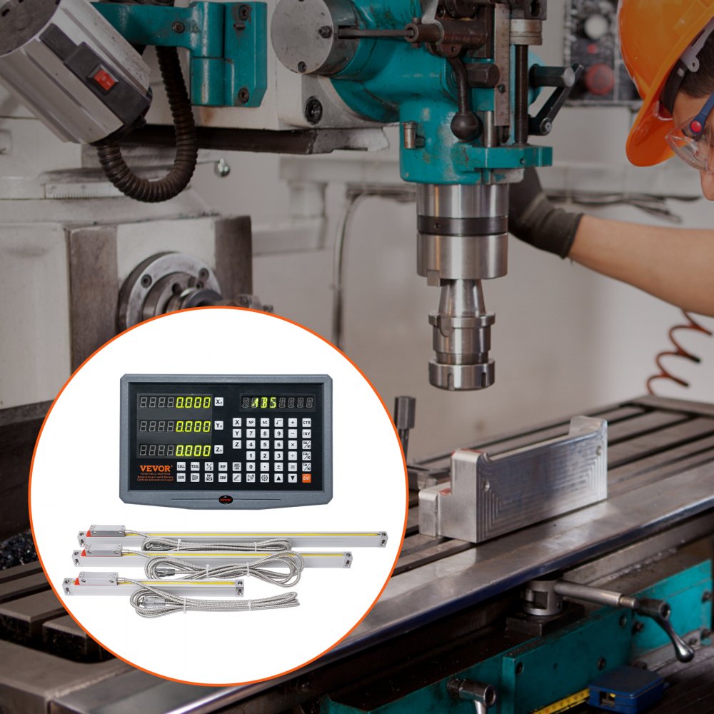 VEVOR Display digitale, 250, 500, 600 mm, scala lineare a 3 assi DRO asta di supporto portacoltelli piastra cavo di alimentazione supporto dell'orologio pezzo a farfalla vite coperchio righello