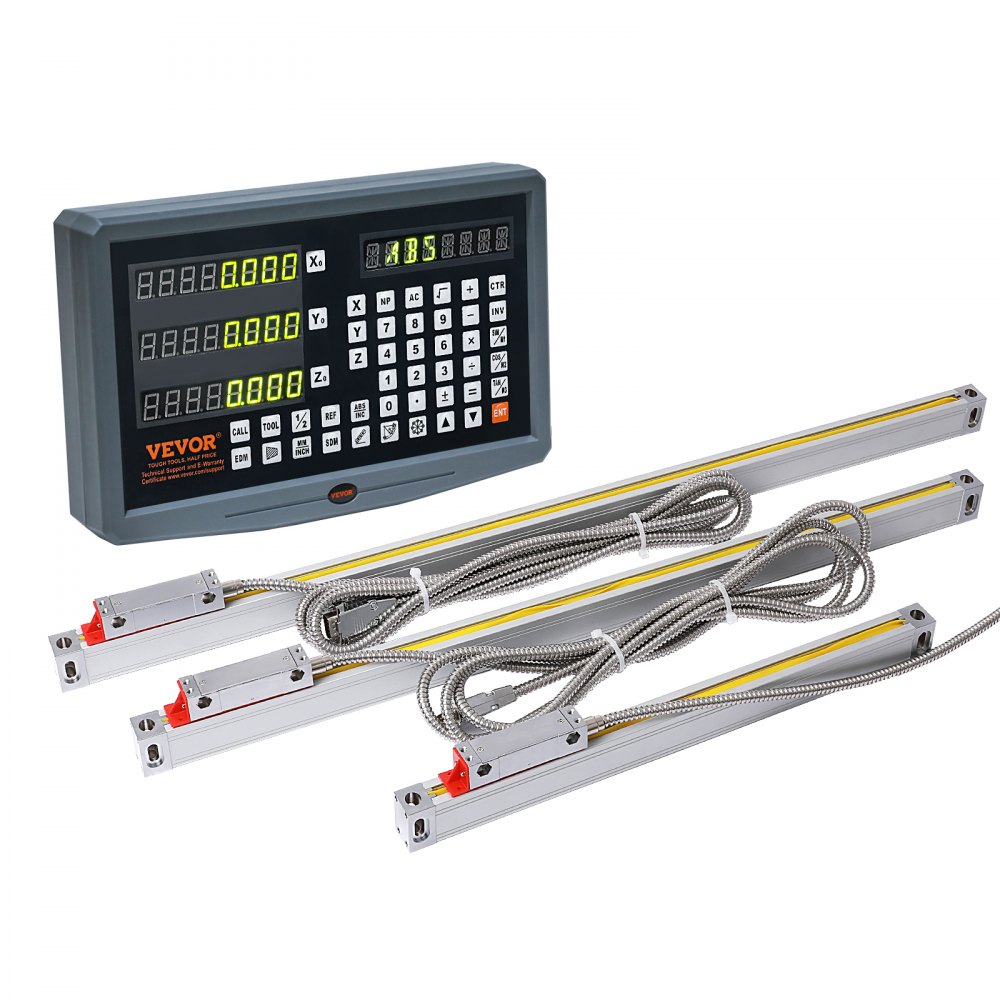 VEVOR Display digitale, 250, 500, 600 mm, scala lineare a 3 assi DRO asta di supporto portacoltelli piastra cavo di alimentazione supporto dell'orologio pezzo a farfalla vite coperchio righello
