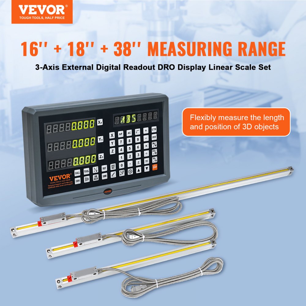 VEVOR Display Digitale, 400, 450, 950mm, Scala Lineare a 3 Assi Staffa per Asta DRO Porta Coltello Piastra Custodia Orologio Cavo di Alimentazione Parte Porta Orologio Farfalla Copri Vite Righello