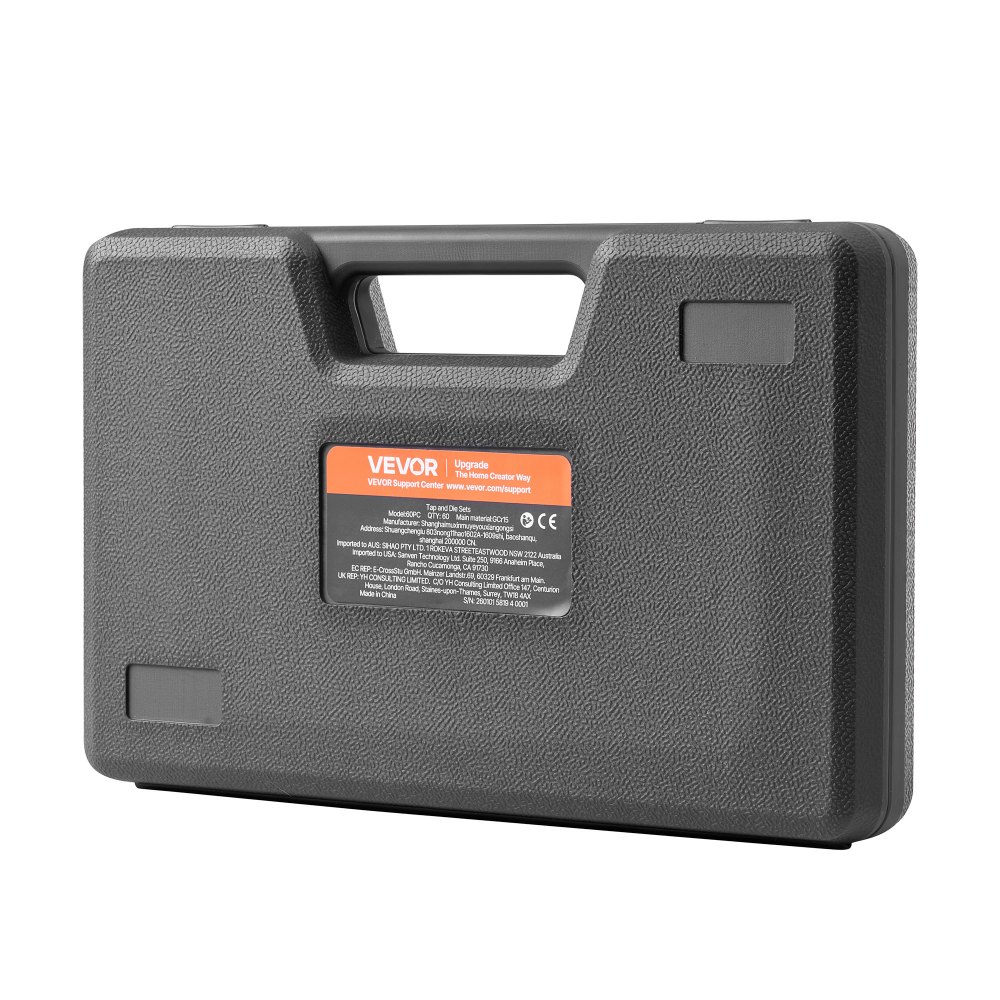 VEVOR Set di Maschi e Filiere 60 Pezzi, Misure Metriche da M3 a M12 e SAE, Kit di Utensili Elicoidi a Filettatura Grossa e Fine con Chiave Custodia Accessori Completi, per Filettatura e Rifilettatura