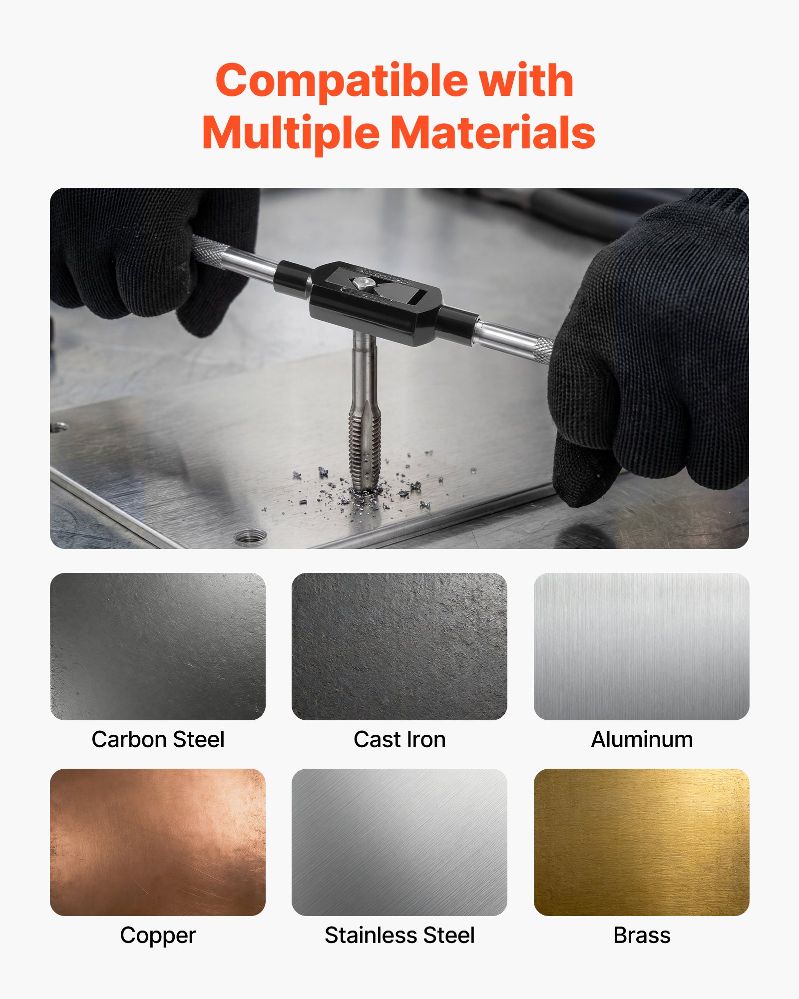 VEVOR Set di Maschi e Filiere da 51 Pezzi, in Acciaio per Cuscinetti, Misure Metriche da M6 a M24, Kit Attrezzature con Maschi e Filiere Chiave Inglese Custodia e Accessori Completi, per Filettatura