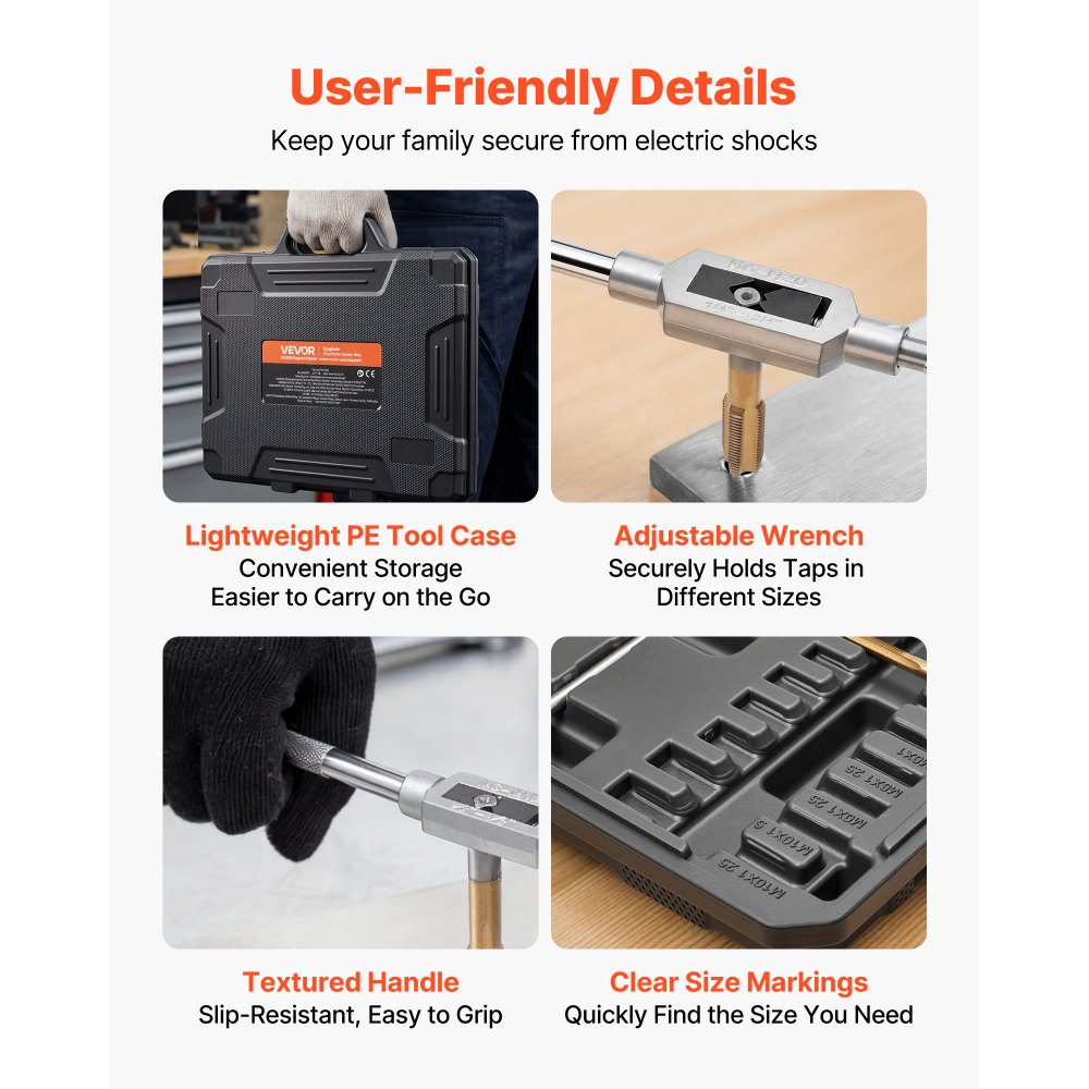 VEVOR Set di Maschi e Filiere 86 Pezzi, Misure Metriche e SAE da M3 a M12, con Maschi e Filiere a Filettatura Grossa e Fine, Chiave Inglese, Custodia Portatile e Accessori Completi, per Filettatura