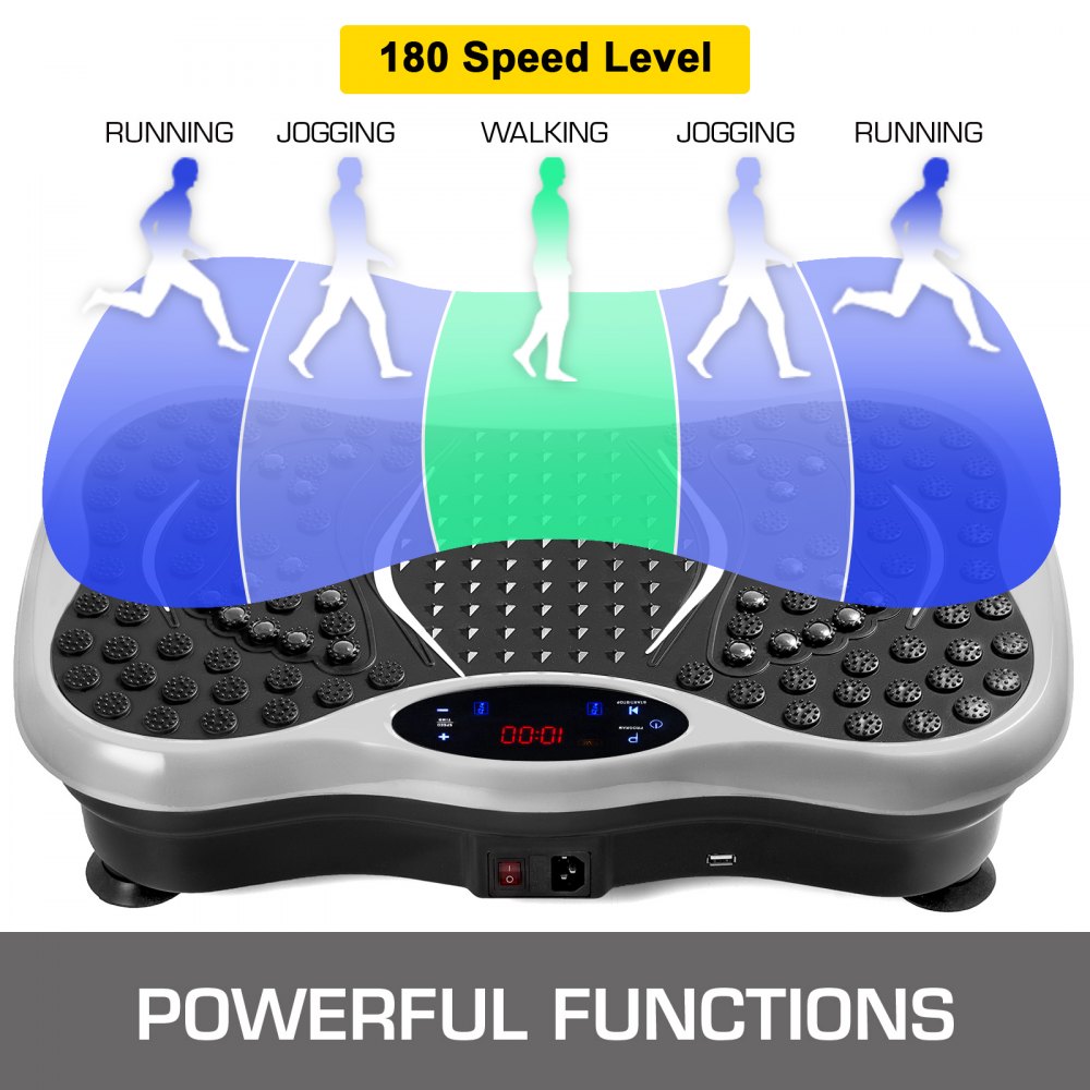 VEVOR Piattaforma Vibrante per Allenamento Domestico in Materiale ABS 200W Argento con Telecomando Paio di Bande di Resistenza, Pedana in ABS Piattaforma Vibrante Uso Casalingo per Allenamento Fisico