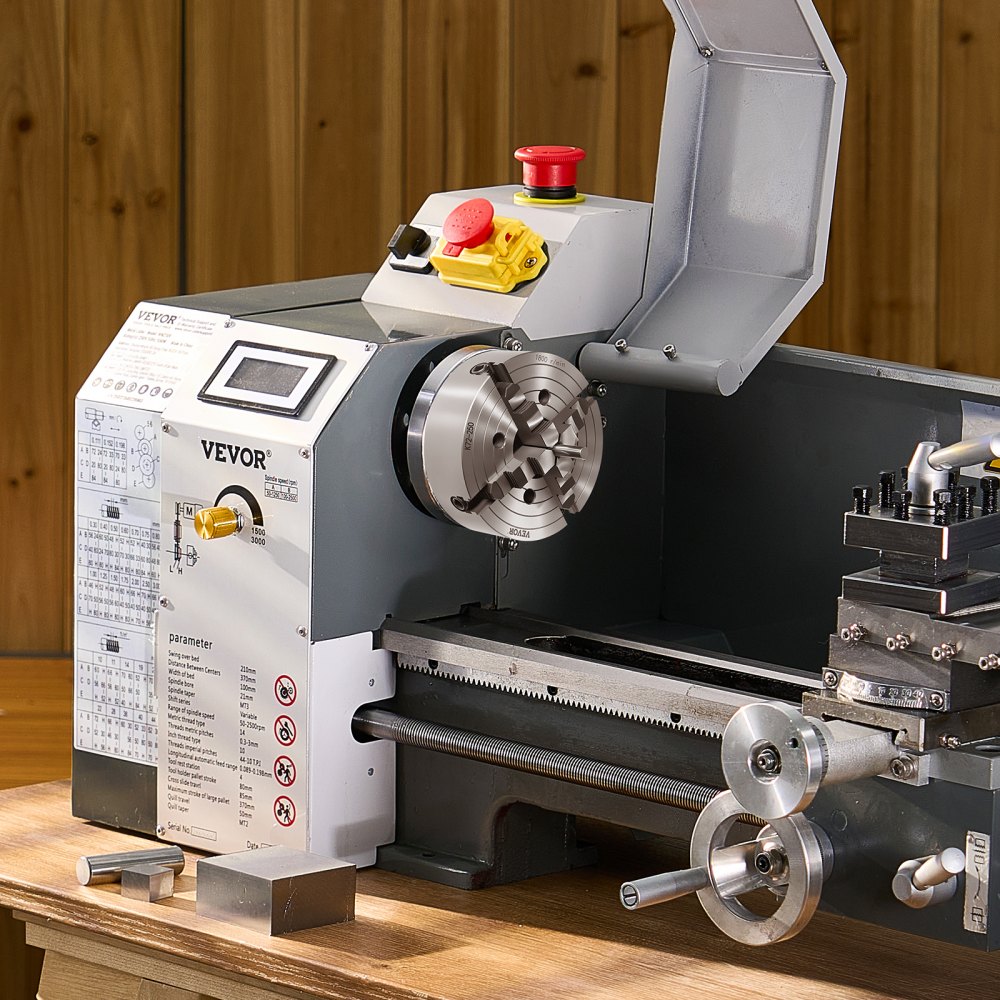 VEVOR Mandrino per Tornio a 4 Griffe, Diametro Esterno da 250 mm Mandrino Autocentrante, Intervallo di Serraggio 15 a 250 mm con Viti di Fissaggio con Chiave a T, Griffe Reversibili, Materiale HT300