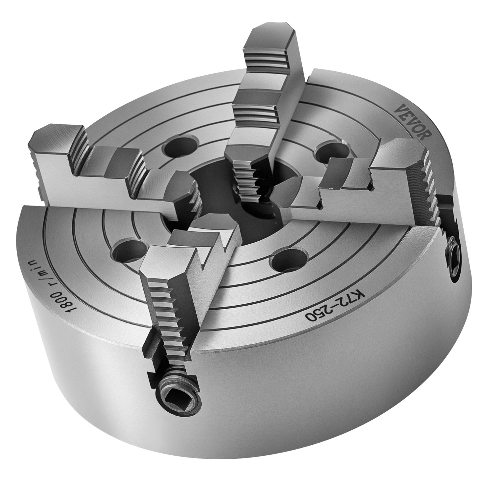 VEVOR Mandrino per Tornio a 4 Griffe, Diametro Esterno da 250 mm Mandrino Autocentrante, Intervallo di Serraggio 15 a 250 mm con Viti di Fissaggio con Chiave a T, Griffe Reversibili, Materiale HT300