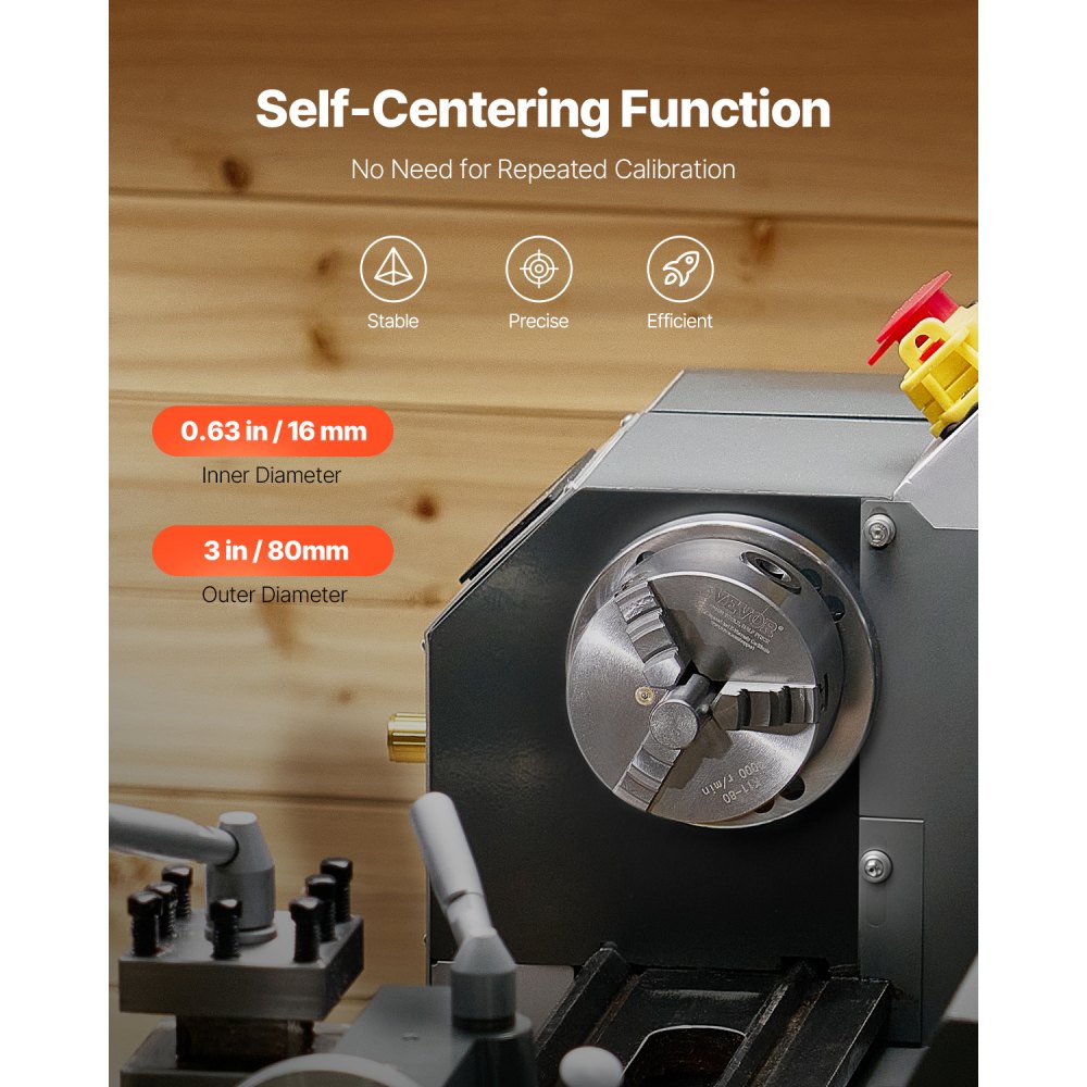 VEVOR Set di Mandrino per Tornio a 3 Griffe Diametro da 80 mm, Mandrino Autocentrante Materiale Principale HT300 Intervallo di Serraggio tra 2-63 mm con Viti di Fissaggio per Tornio per Legno Metallo