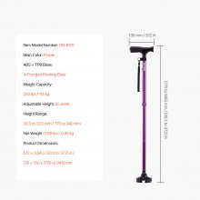 VEVOR Bastone da Passeggio Altezza 8 Livelli Base Girevole 4 Punte Carico 113 kg