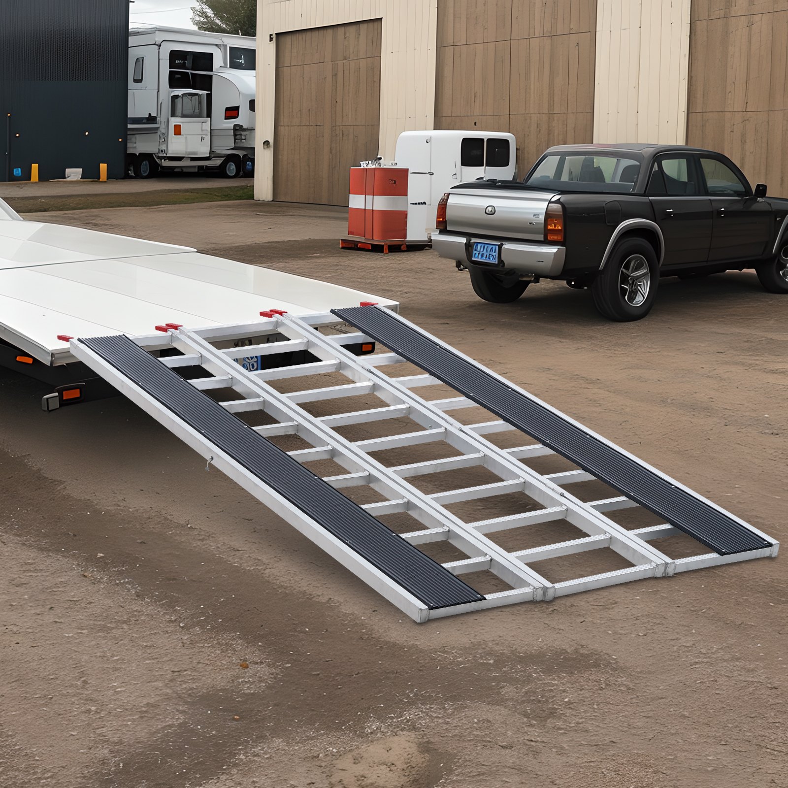 VEVOR Tri-Fold Loading Ramp, 2160 x 1375 mm, Non-Slip Aluminum Trailer Ramp with Compact Design, Easy Storage, 680.4 kg Load Capacity, for Snowmobiles, ATVs, Tractors, Lawn Mowers, Carts, Motorcycles