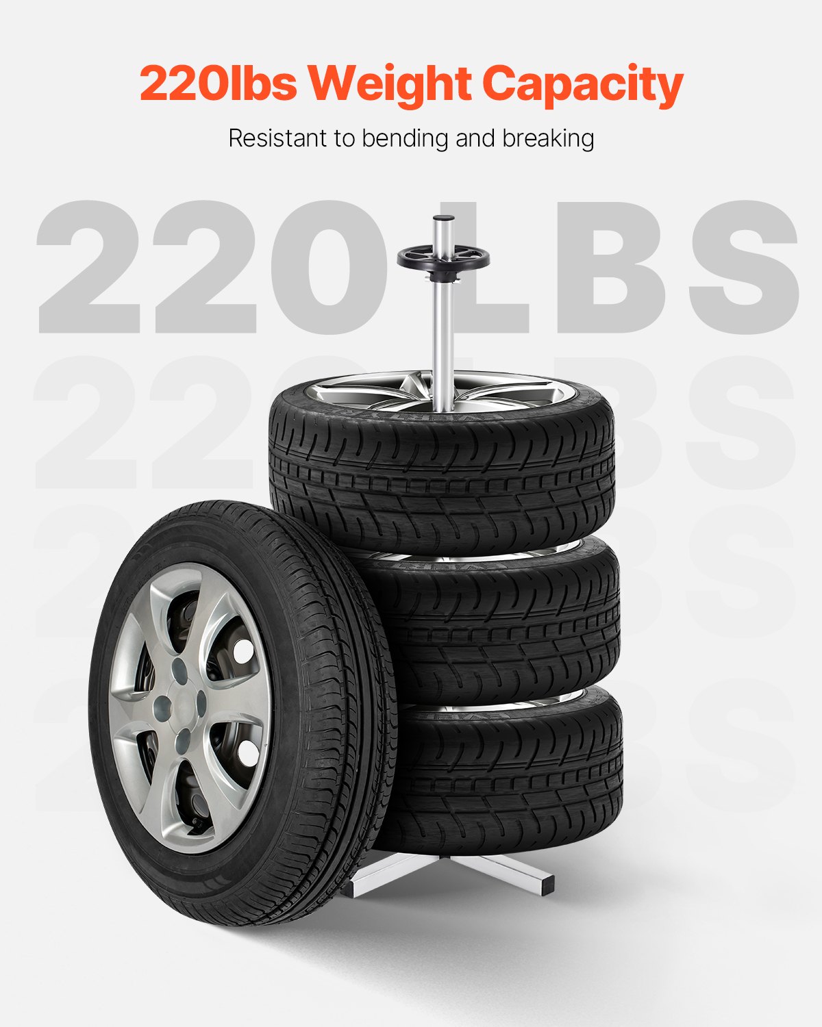 VEVOR Supporto per Pneumatici, Portata Max. 100 kg Albero Asta Porta Pneumatici in Acciaio per 4 Pneumatici con Cerchi, Porta Gomme Salvaspazio per Pneumatici Fino a 255 mm di Larghezza, per Garage