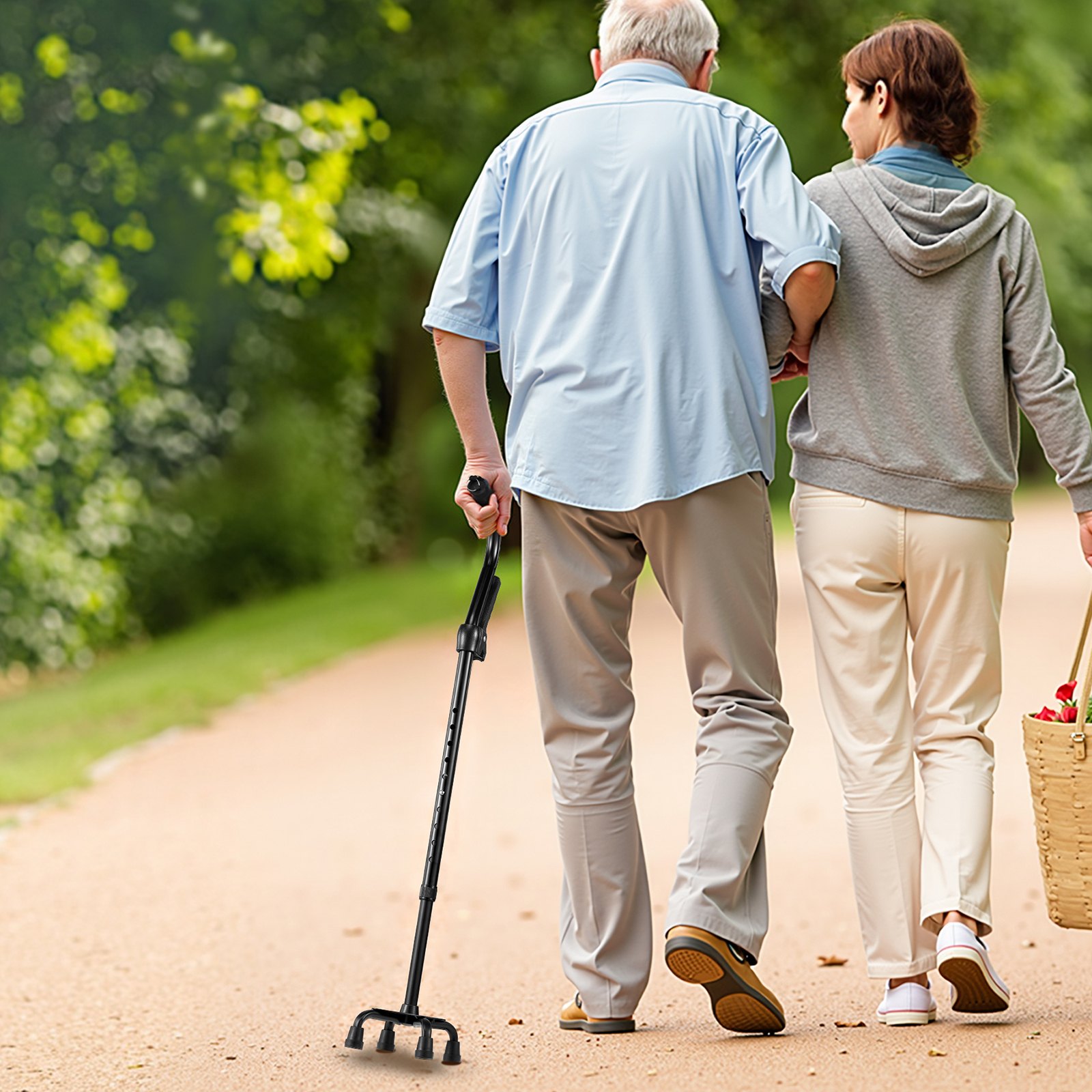 VEVOR Bastone da Passeggio Quad, Carico 113 kg Bastone da Passeggio Altezza Regolabile a 10 Livelli con Base Stabile a 4 Punte, Ausilio per Mobilità in Alluminio Leggero Portatile per Anziani Adulti