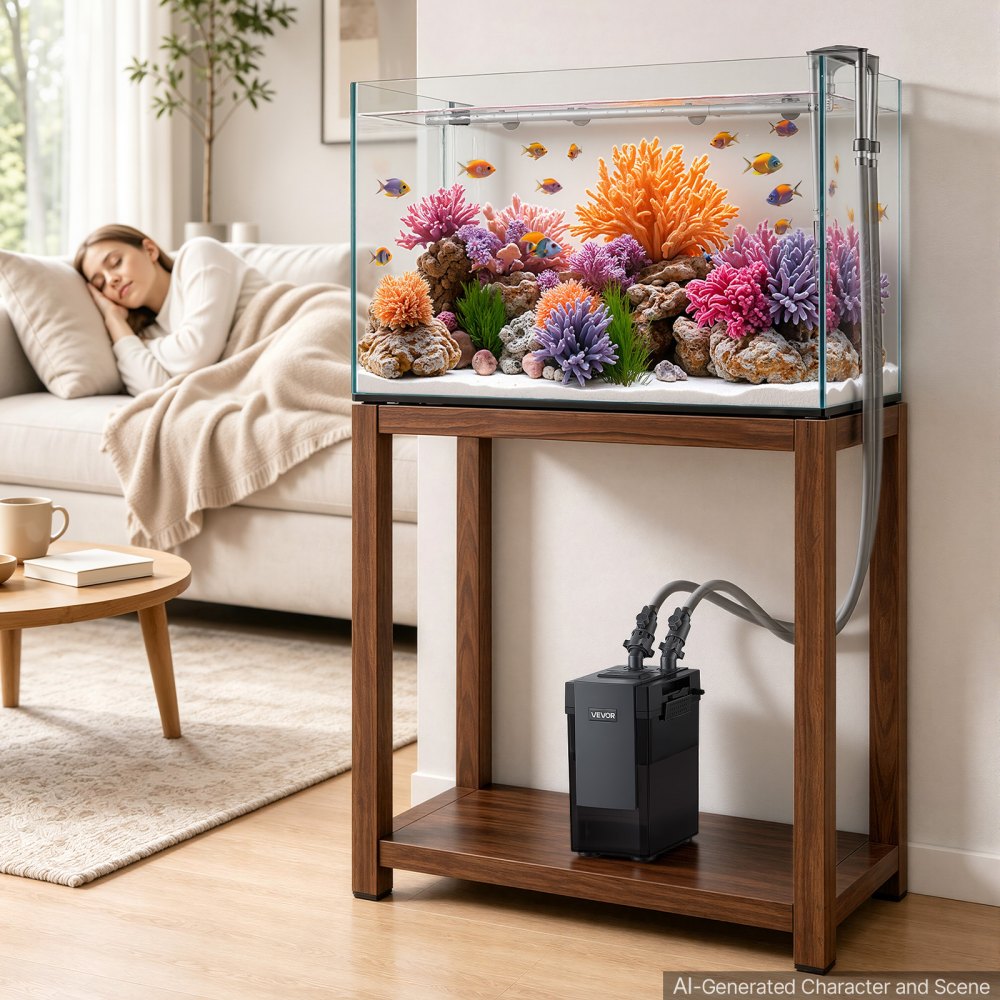 VEVOR Canister Filter 1000L/h 2-Stage External Aquarium Filter Copper Motor, for Fish Tanks, Aquariums, Adjustable Flow, Leak Protection, Powerful Water Circulation Cleaning Machine, Quite Operation