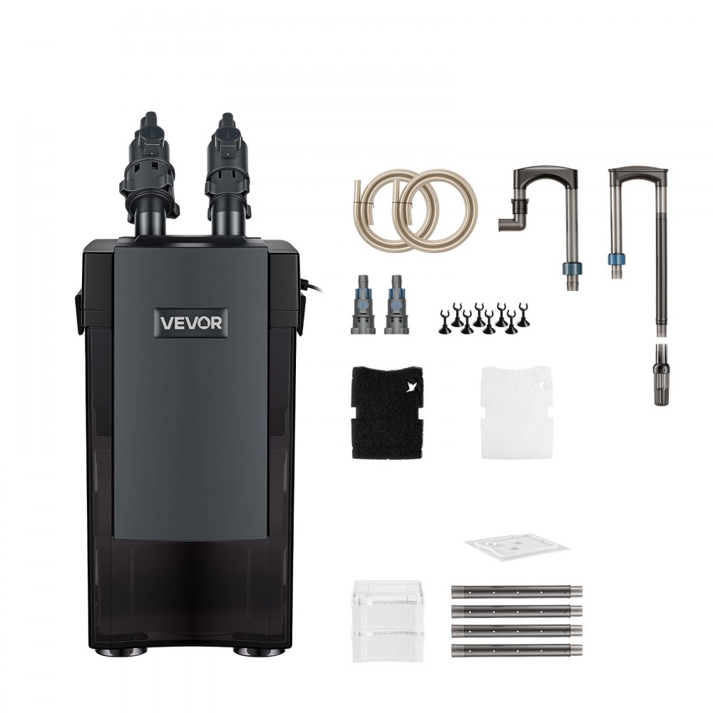 VEVOR Canister Filter 1000L/h 2-Stage External Aquarium Filter Copper Motor, for Fish Tanks, Aquariums, Adjustable Flow, Leak Protection, Powerful Water Circulation Cleaning Machine, Quite Operation