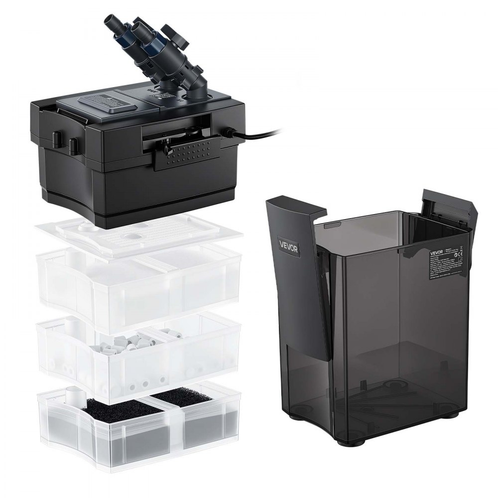 VEVOR Filtro Esterno per Acquario 1200 L/h Sistema di Filtrazione a 3 Stadi, Sistema di Filtrazione per Acquario con Motore in Rame Flusso Regolabile Anti-Perdita e Funzionamento Silenzioso per Vasche