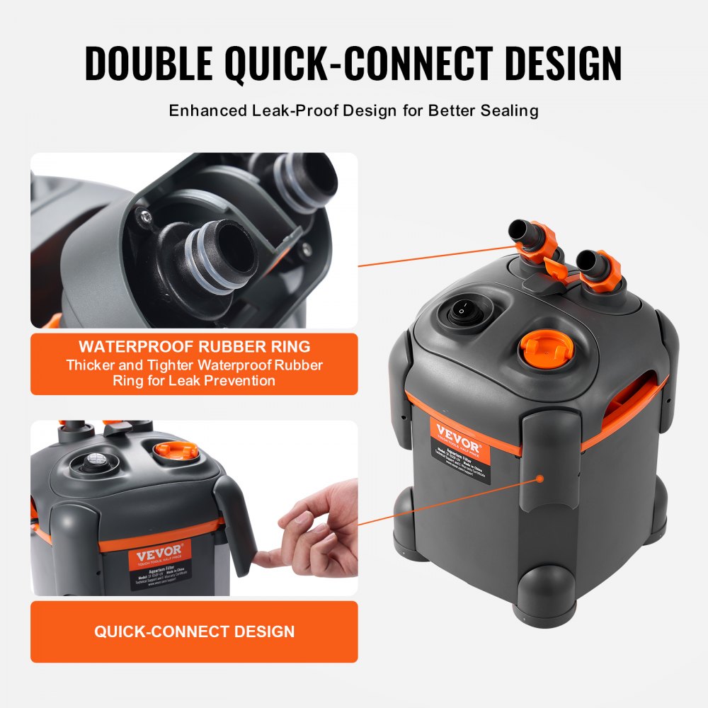 VEVOR Filtro per Acquario 172GPH, Filtro a Canister 30 Galloni, Filtro per Acquario Interno Ultra Silenzioso con Protezione UV, Filtro Sommergibile con Funzioni Multiple per Acquari, 8 W