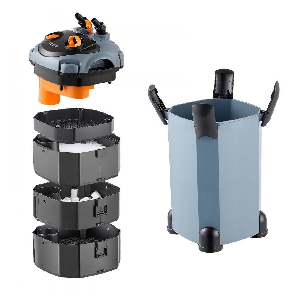 VEVOR Canister Filter, 3-Stage External Aquarium Filter Quite Copper Motor, for Fish Tanks, Aquariums, Adjustable Flow, Leak Protection, Powerful Water Circulation Cleaning Machine, Quite Operation