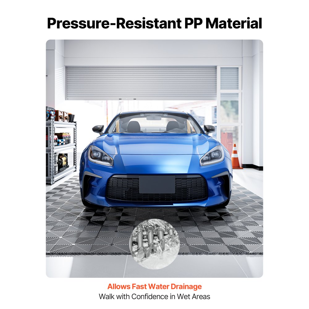 VEVOR Set di Tappetini di Drenaggio ad Incastro 55 pezzi, Set di Piastrelle 31 x 31 cm per Pavimenti da Garage Antiscivolo Drenante Materiale in PP Pavimentazione Modulare per Ambienti Umidi, Grigio