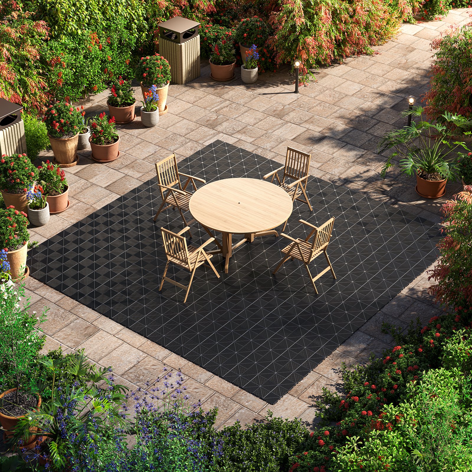 VEVOR Set di Tappetini di Drenaggio ad Incastro 12 pezzi, Set di Piastrelle 31 x 31 cm per Pavimenti da Garage Antiscivolo Tappetini Materiale in PP Pavimentazione Modulare per Ambienti Umide, Nero