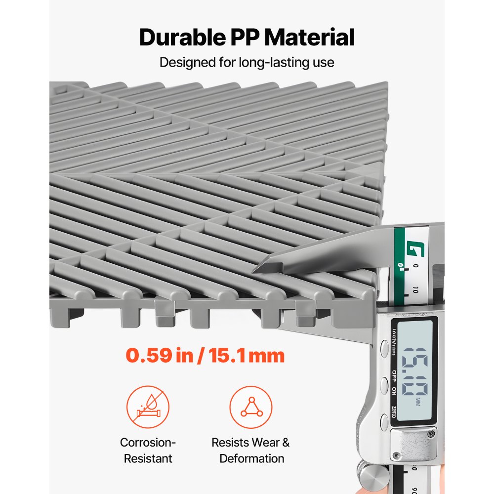 VEVOR Set di Tappetini di Drenaggio ad Incastro 50 pezzi 31 x 31 cm, Set di Piastrelle per Pavimenti da Garage Antiscivolo Materiale in PP Pavimento Modulare da Garage Officina Cucina Piscina, Grigio