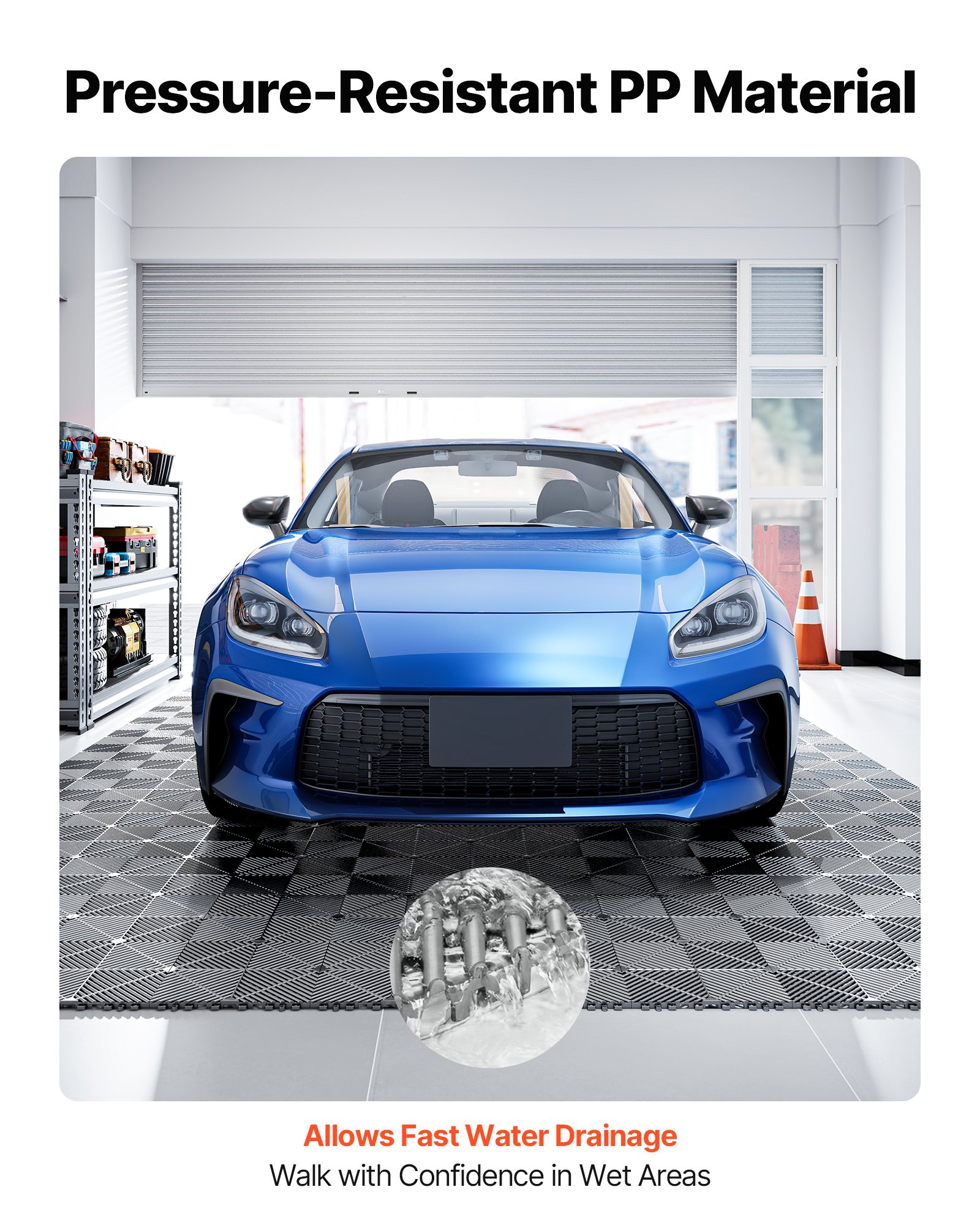 VEVOR Set di Tappetini di Drenaggio ad Incastro 50 pezzi 31 x 31 cm, Set di Piastrelle per Pavimenti da Garage Antiscivolo Materiale in PP Pavimento Modulare da Garage Officina Cucina Piscina, Grigio