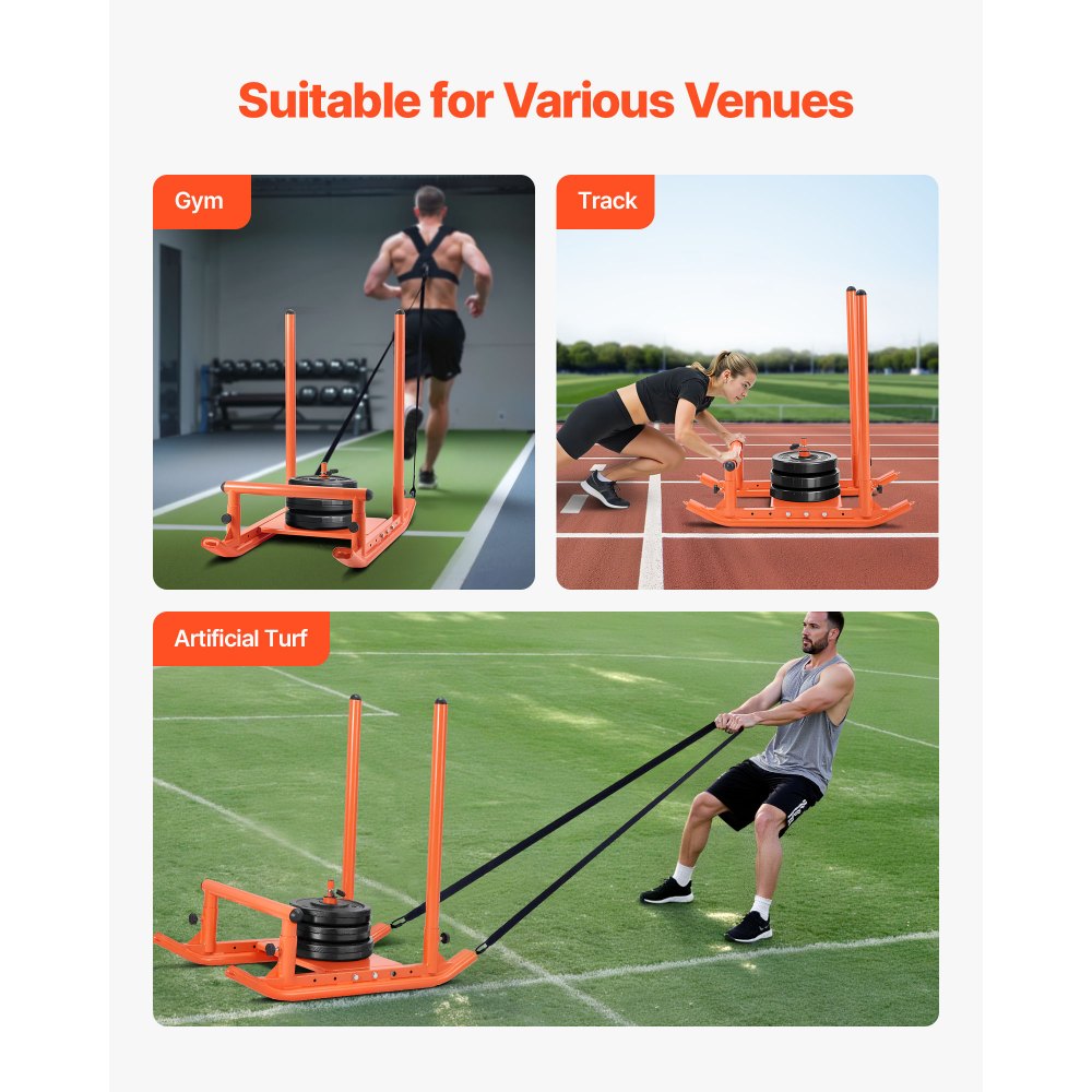 VEVOR Weight Sled, Steel Power Sled, Fitness Strength Training Sleds for Athletic Exercise Speed Improvement, Workout Fitness Equipment with Handle, Compatible with 25/51 mm Weight Plates, Orange