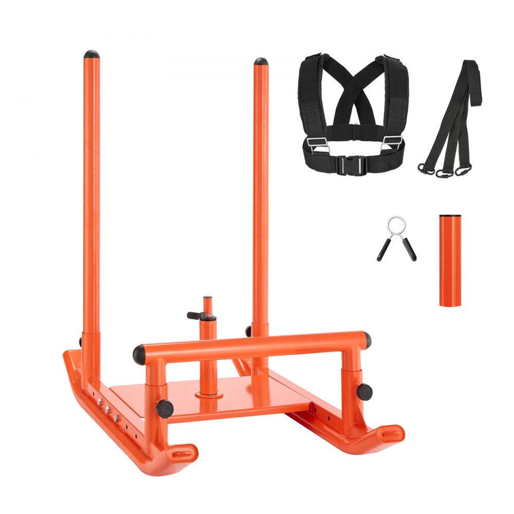 VEVOR Weight Sled, Steel Power Sled, Fitness Strength Training Sleds for Athletic Exercise Speed Improvement, Workout Fitness Equipment with Handle, Compatible with 25/51 mm Weight Plates, Orange
